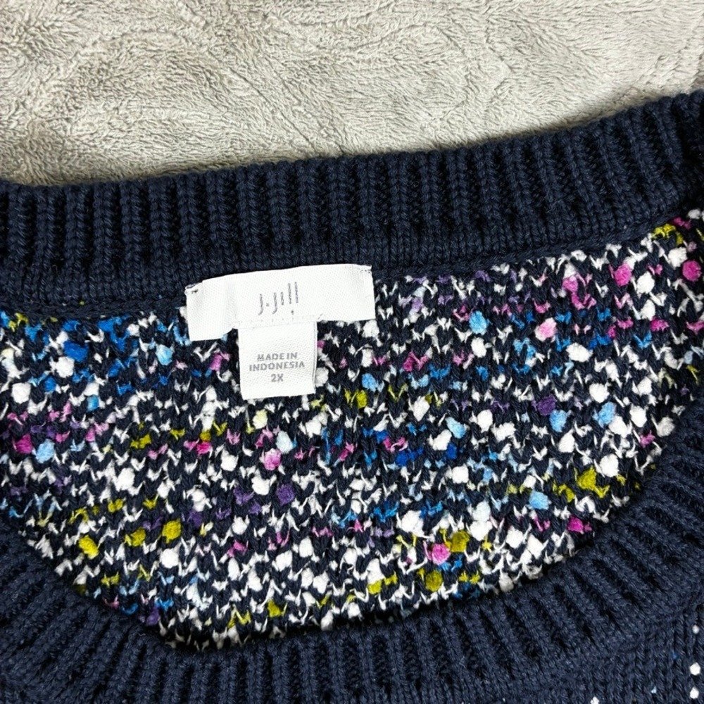 J Jill Snowflake Sweater Women's Size 2X Navy Blue Holiday Christmas Party - Picture 4 of 10
